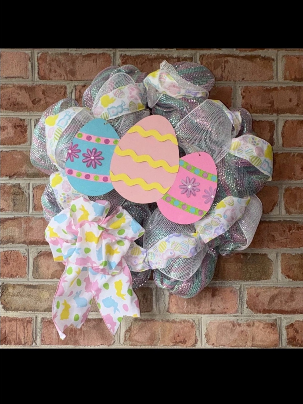 Pastel Easter Egg Deco Mesh Wreath with Bow